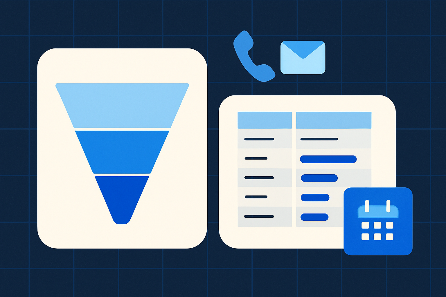 Illustration of a sales funnel converting into a P&L table for a freelance web design business