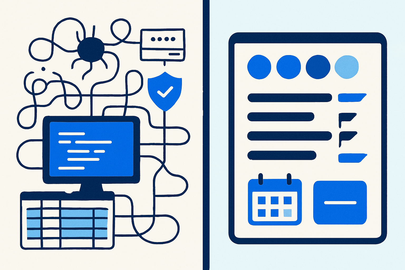 Contrast between messy web scraping setup and a clean, scored lead database dashboard booking meetings.