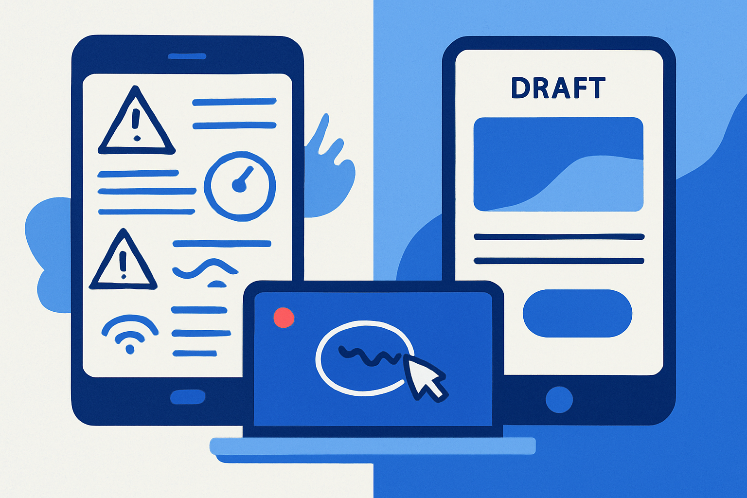 Illustration of a Loom-style screen recording highlighting a broken local business website next to a clean AI-generated draft.