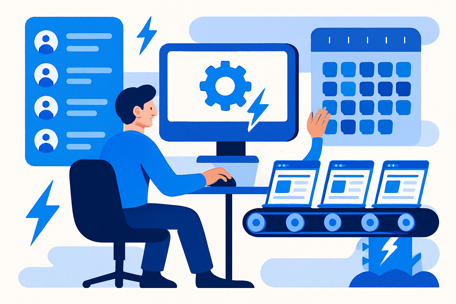 A solo operator managing a high-volume AI-powered web design pipeline with automated site drafts and a calendar of booked calls.
