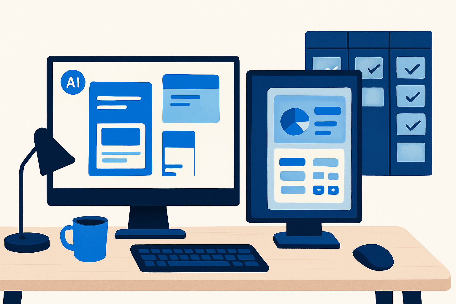 Freelancer workstation showing rapid AI website build, pricing calculator, and a lead pipeline board.