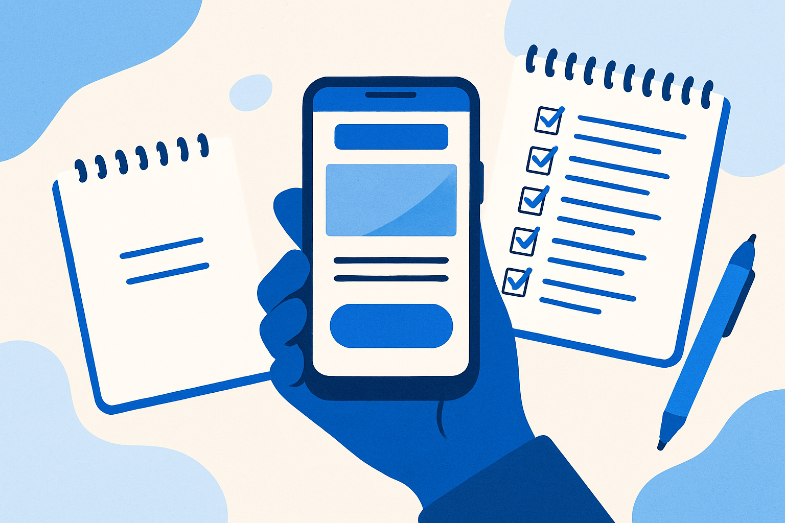 Phone showing a simple mobile website with a large call button next to a checklist of common small-business objections.